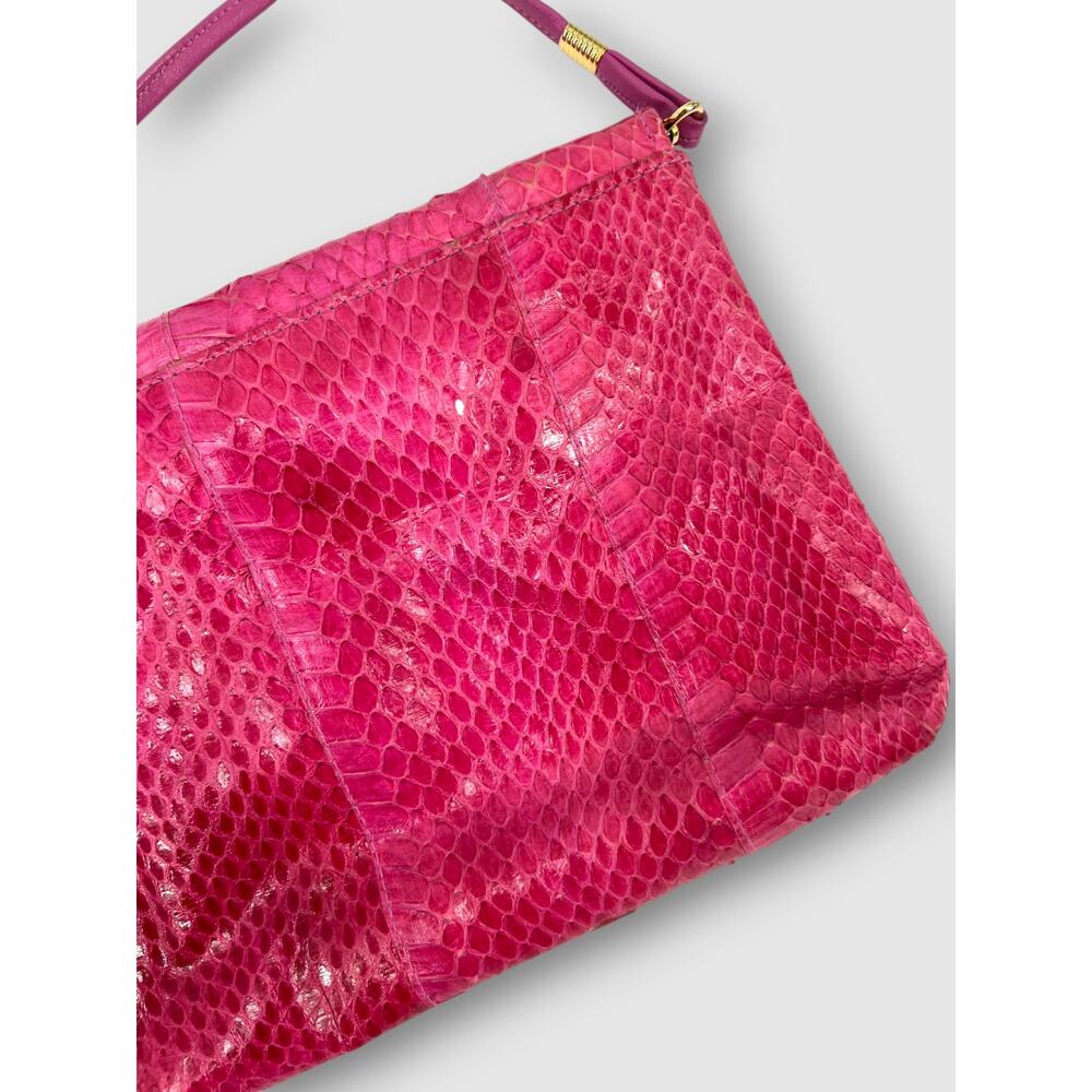 70s Vintage Jasmin Genuine Snakeskin Fuchsia Pink Crossbody Bag Flap Clutch - Picture 5 of 6
